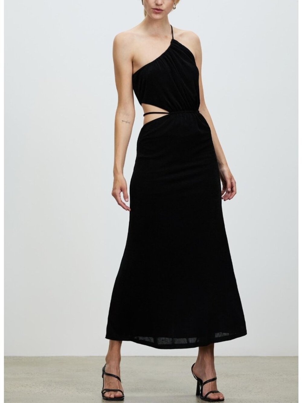 NWT Misha Adara Black Bodycon Midi Dress Stretch Strappy Cut-Outs Size 6